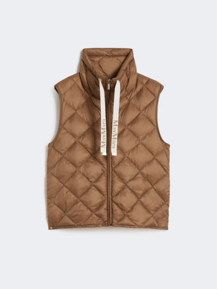 Padded water-repellent nylon canvas gilet - CARAMEL
