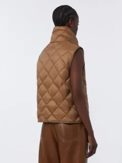 Padded water-repellent nylon canvas gilet - CARAMEL