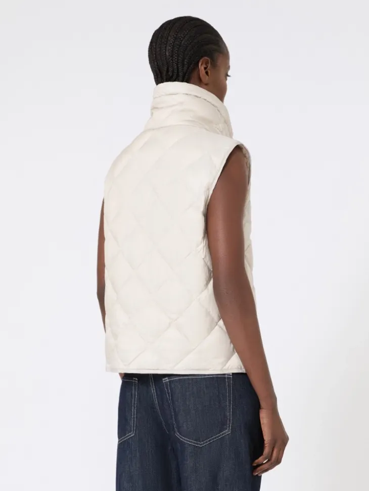 Padded water-repellent nylon canvas gilet - SAND