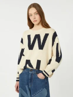 Patterned cotton crew-neck - NAVY