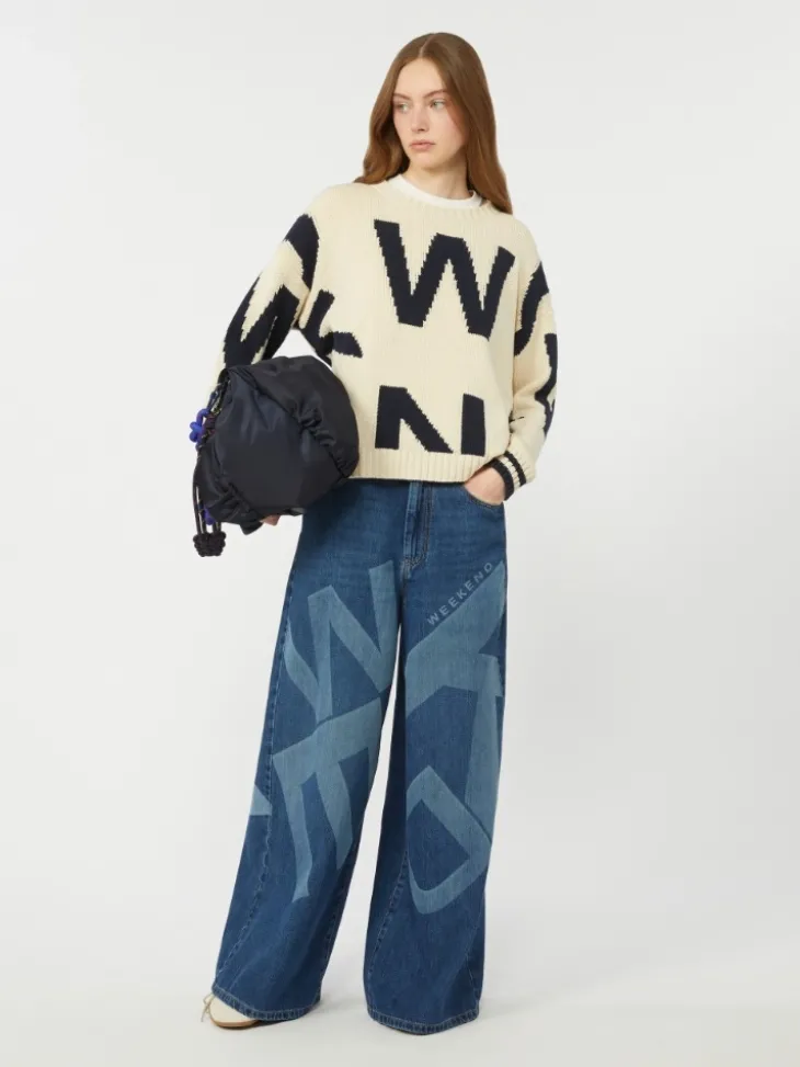 Patterned cotton crew-neck - NAVY