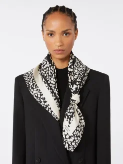 Patterned silk twill foulard - BLACK