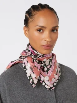 Patterned silk twill foulard - PINK