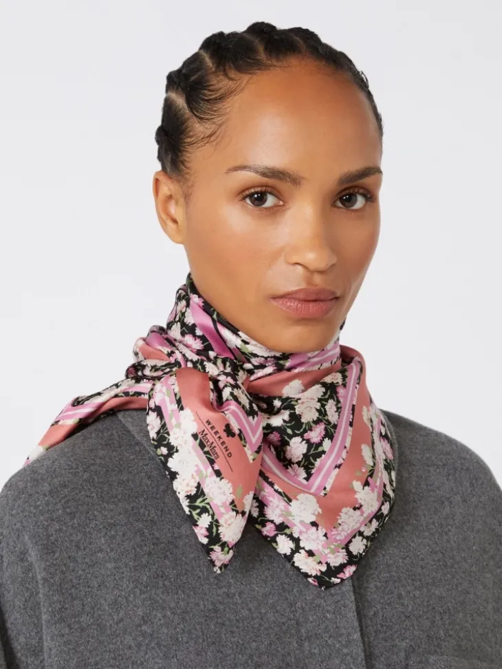 Patterned silk twill foulard - PINK