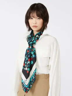 Patterned silk twill foulard - IVORY