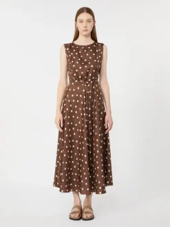 Patterned twill dress - BROWN