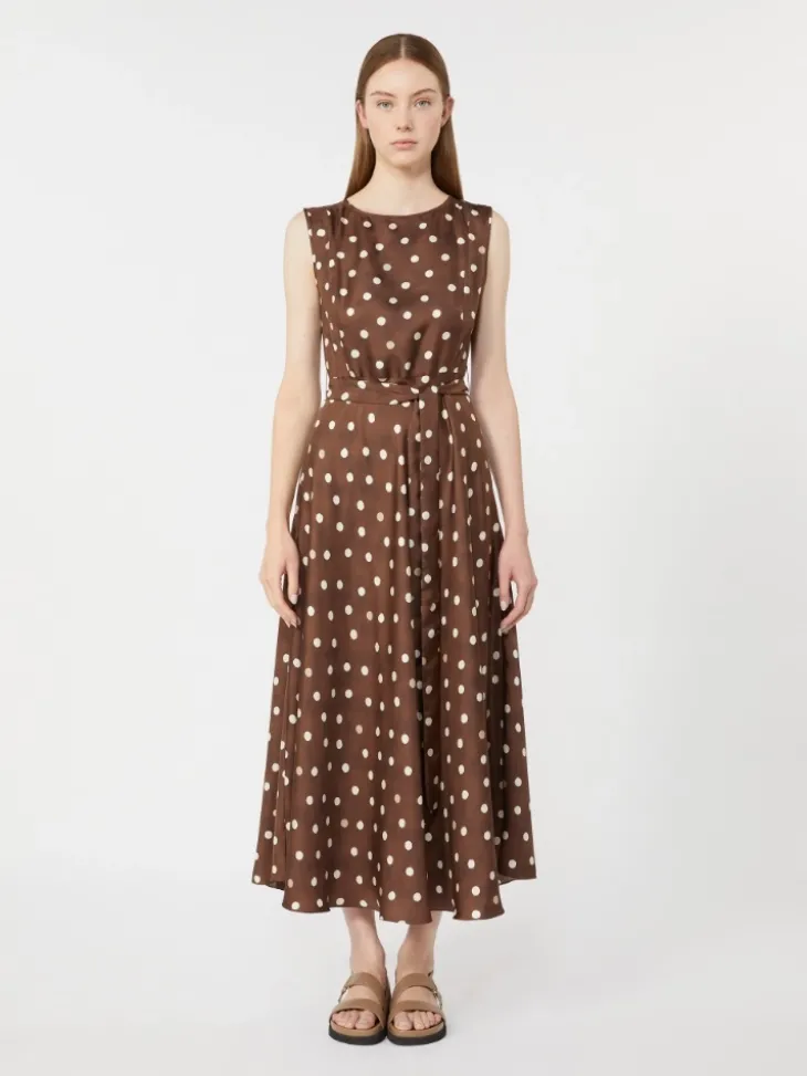 Patterned twill dress - BROWN