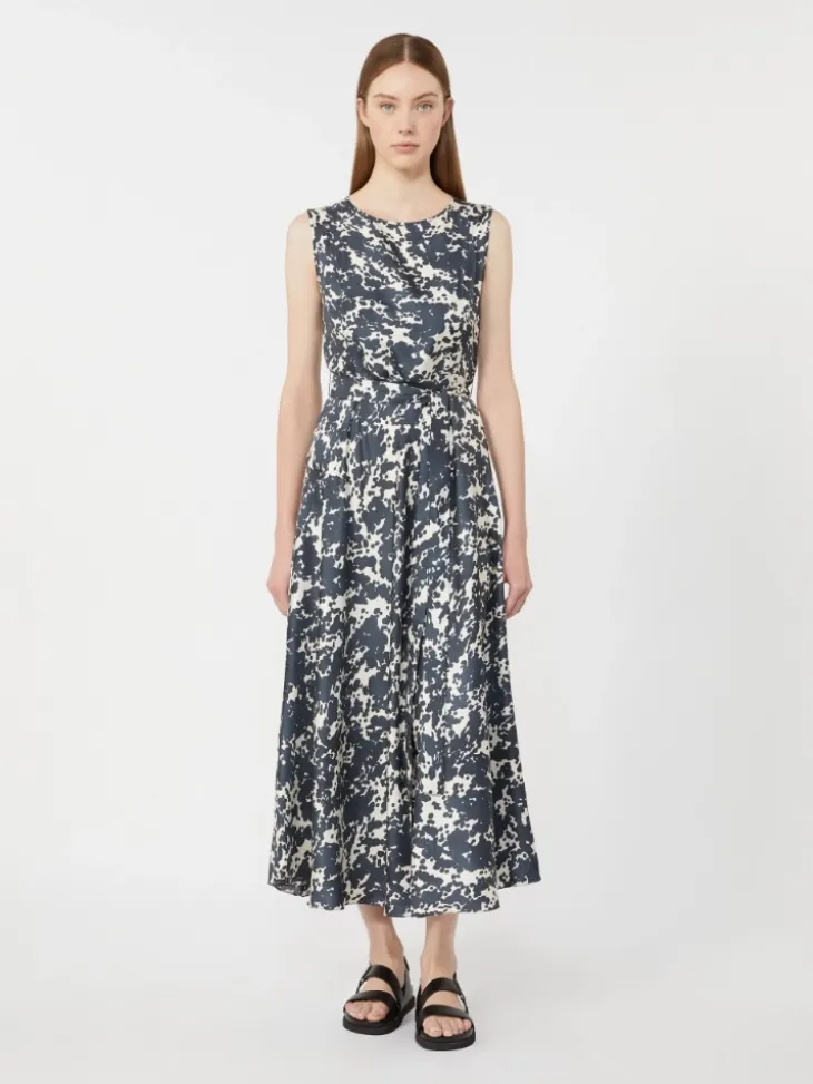 Patterned twill dress - ULTRAMARINE