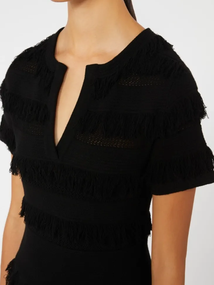 Patterned viscose yarn dress - BLACK