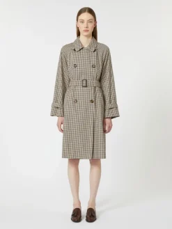Patterned water-repellent twill trench coat - COFFEE