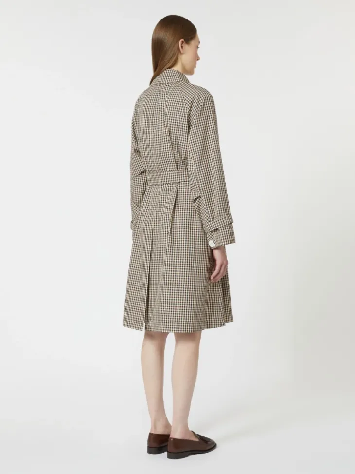 Patterned water-repellent twill trench coat - COFFEE