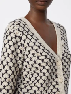 Patterned wool and cashmere cardigan - BEIGE