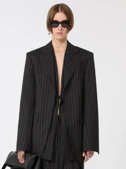 Pinstripe gabardine tailored blazer - BLACK