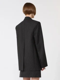 Pinstripe gabardine tailored blazer - BLACK