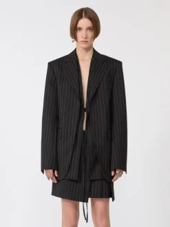 Pinstripe gabardine tailored blazer - BLACK