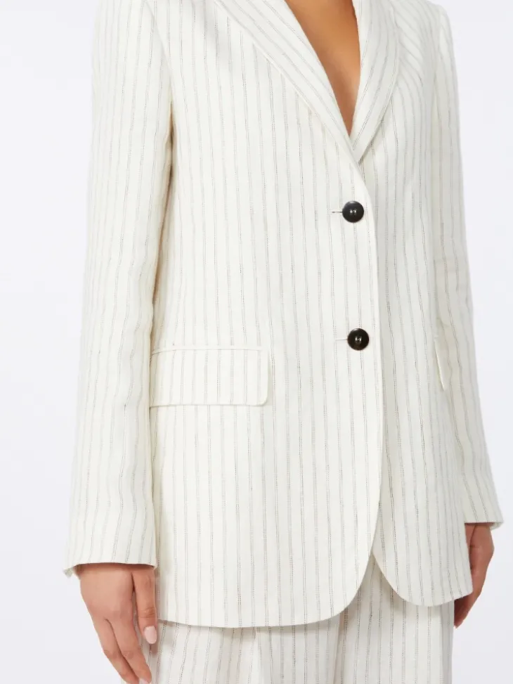 Pinstripe linen blazer - NATURAL