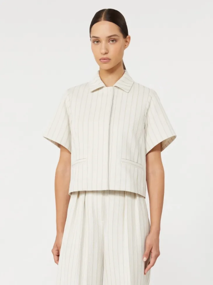 Pinstripe piqué jersey jacket - WHITE