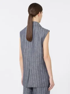 Pinstriped linen Batavia gilet with a denim effect - ULTRAMARINE