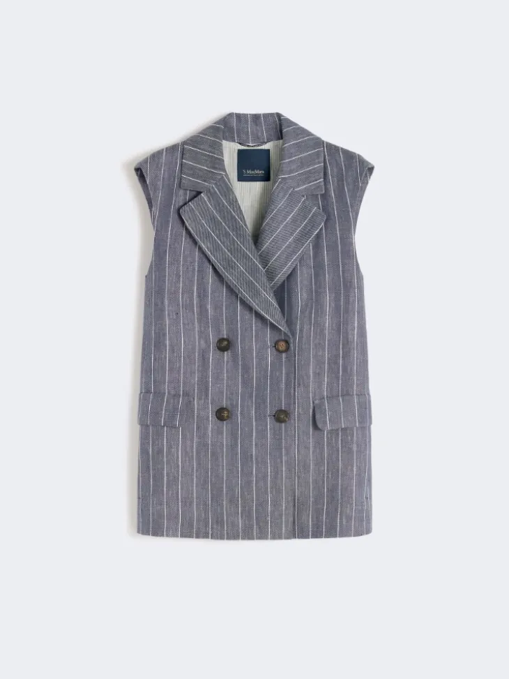 Pinstriped linen Batavia gilet with a denim effect - ULTRAMARINE