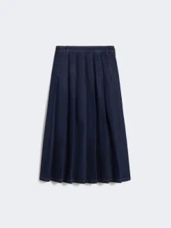 Pleated denim skirt - NAVY