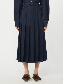 Pleated denim skirt - NAVY