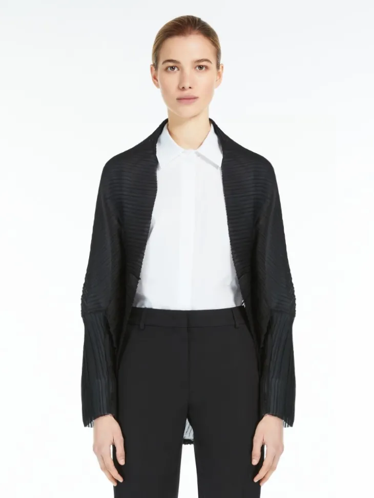 Pleated fabric shrug - BLACK