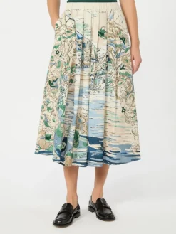 Pleated printed poplin skirt - LIGHT BLUE