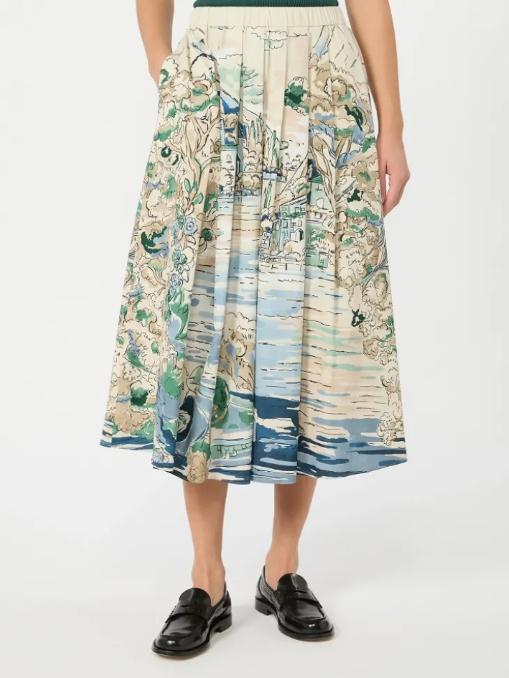 Pleated printed poplin skirt - LIGHT BLUE