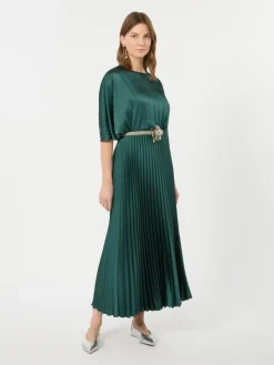 Pleated satin skirt - DARK GREEN