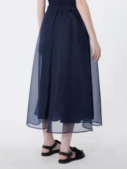 Pleated silk organza skirt - NAVY