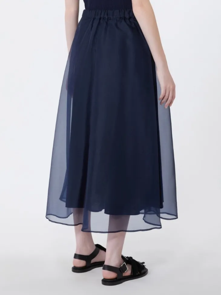 Pleated silk organza skirt - NAVY