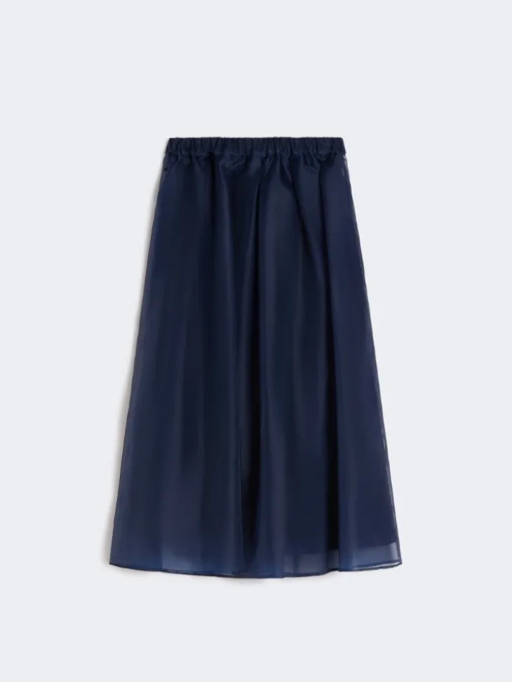Pleated silk organza skirt - NAVY