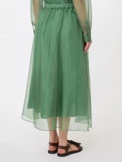 Pleated silk organza skirt - GREEN