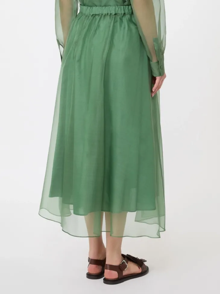 Pleated silk organza skirt - GREEN