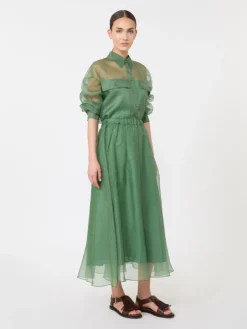 Pleated silk organza skirt - GREEN