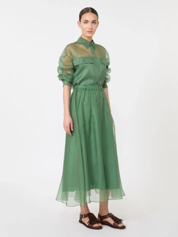 Pleated silk organza skirt - GREEN