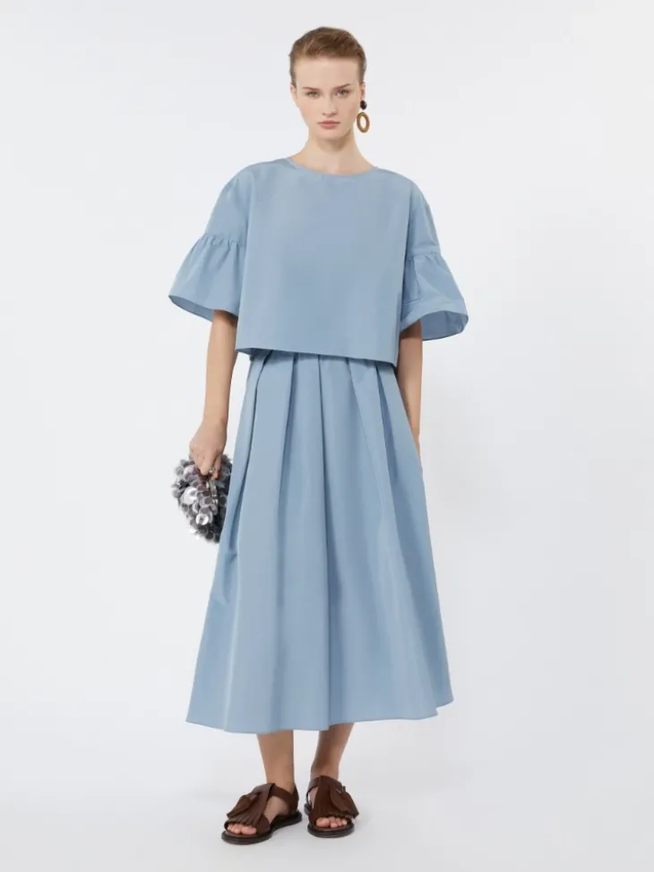Pleated taffeta long skirt - LIGHT BLUE