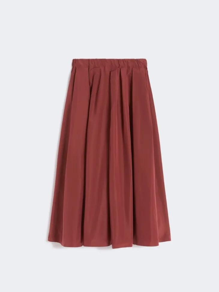 Pleated taffeta long skirt - CHERRY
