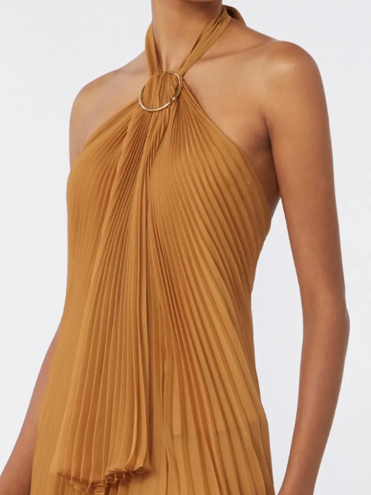Plissé-pleated chiffon top - CARAMEL