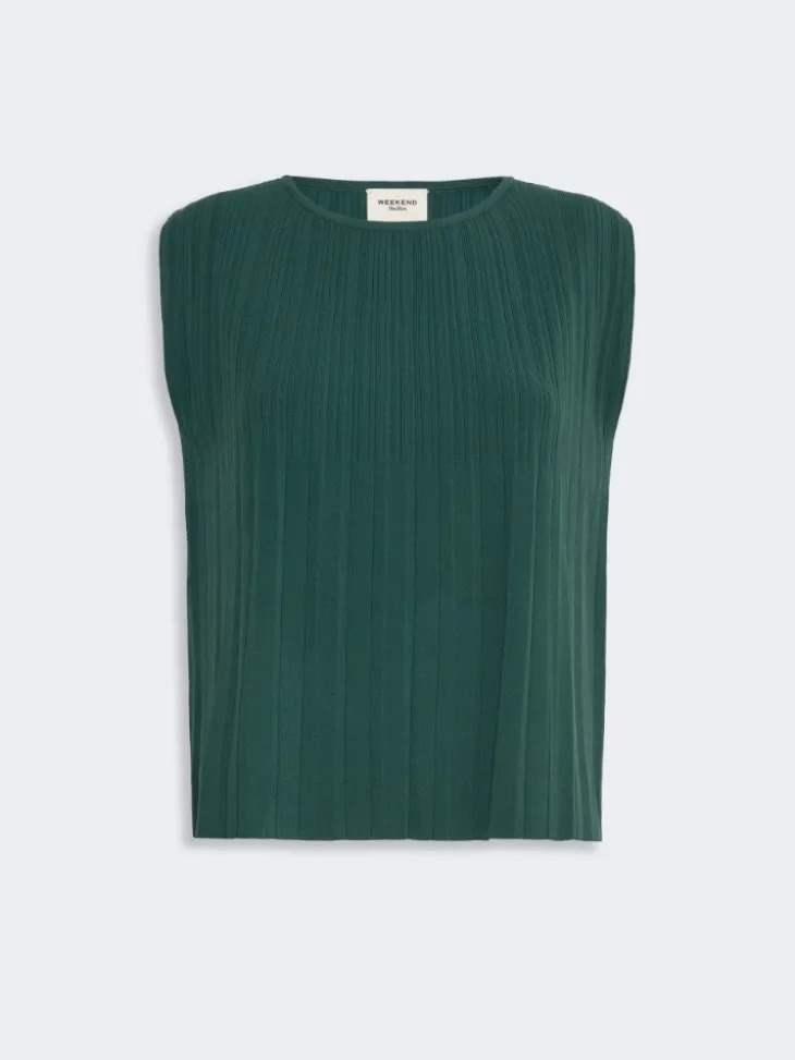 Plissé-pleated viscose yarn sweater - GREEN