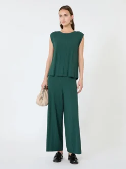 Plissé-pleated viscose yarn sweater - GREEN