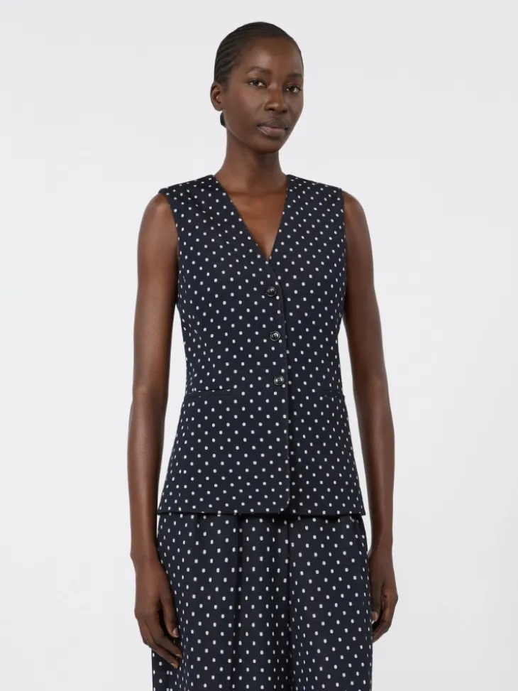 Polka dot wool and viscose jersey waistcoat - ULTRAMARINE