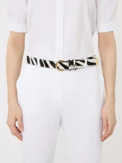Pony hair-look printed leather belt - WHITE