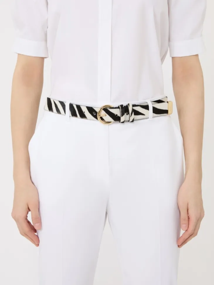 Pony hair-look printed leather belt - WHITE