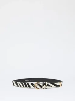 Pony hair-look printed leather belt - WHITE