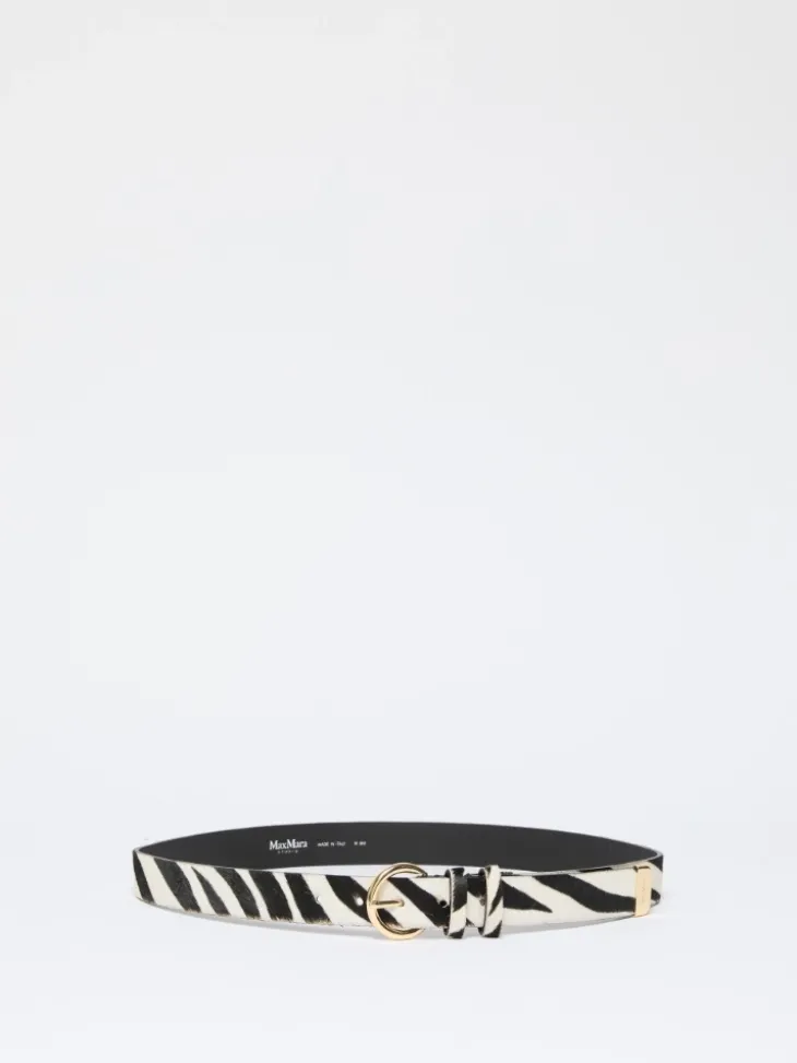 Pony hair-look printed leather belt - WHITE