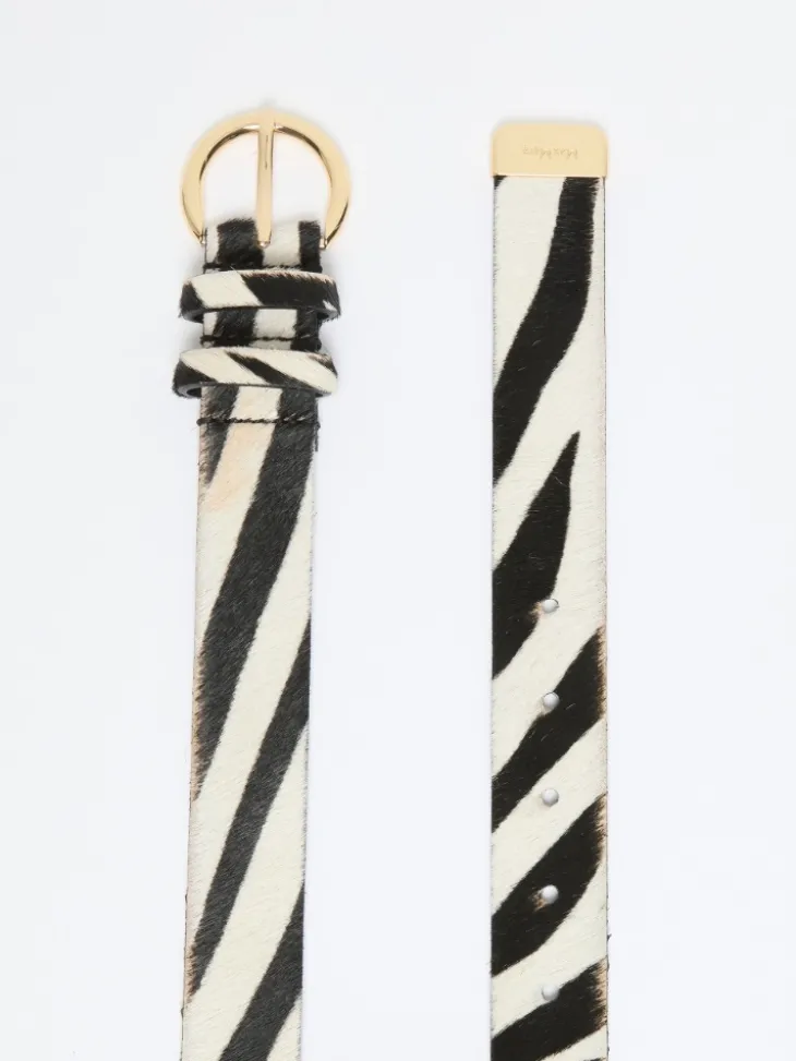 Pony hair-look printed leather belt - WHITE