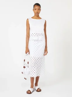 Poplin and macramé lace top - OPTICAL WHITE