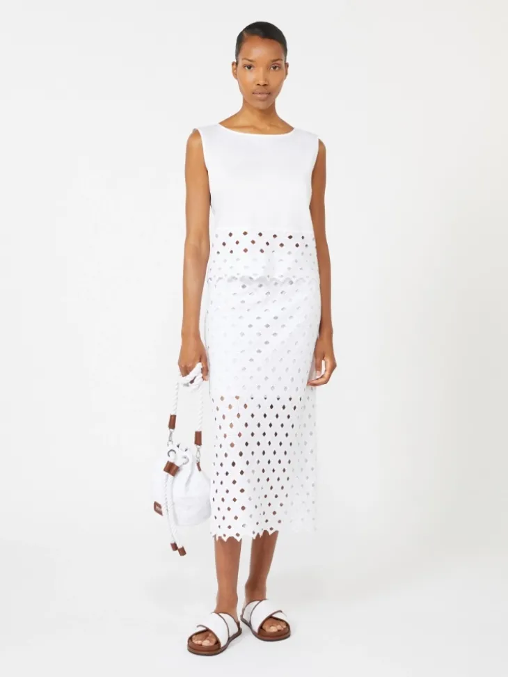 Poplin and macramé lace top - OPTICAL WHITE