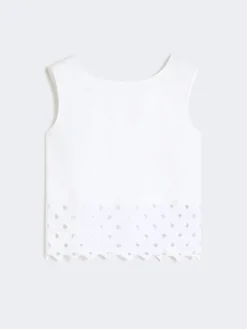 Poplin and macramé lace top - OPTICAL WHITE